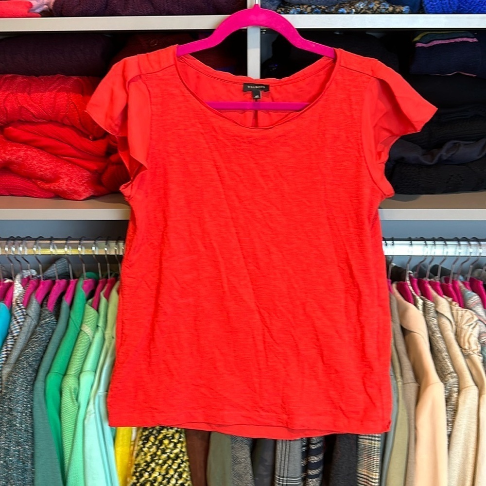 Talbots red scoop neck short flutter sleeve cross over back short sleeve top XS